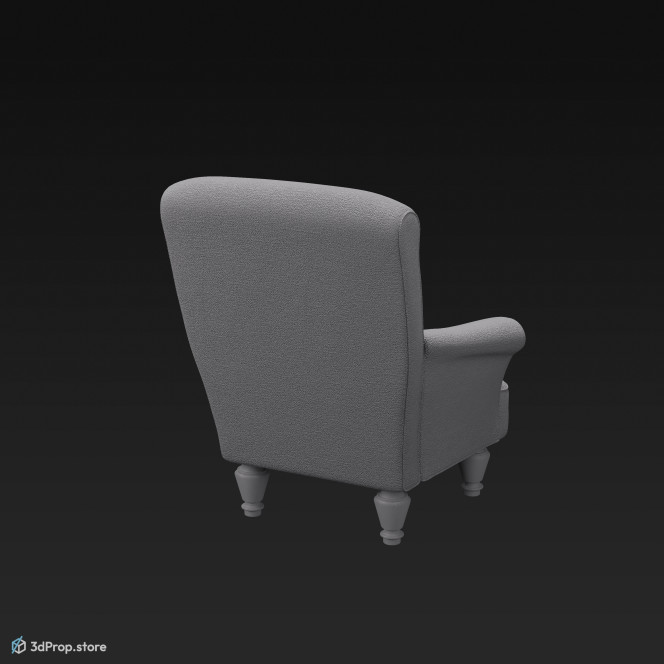 This is a 3D model of an old blue armchair.