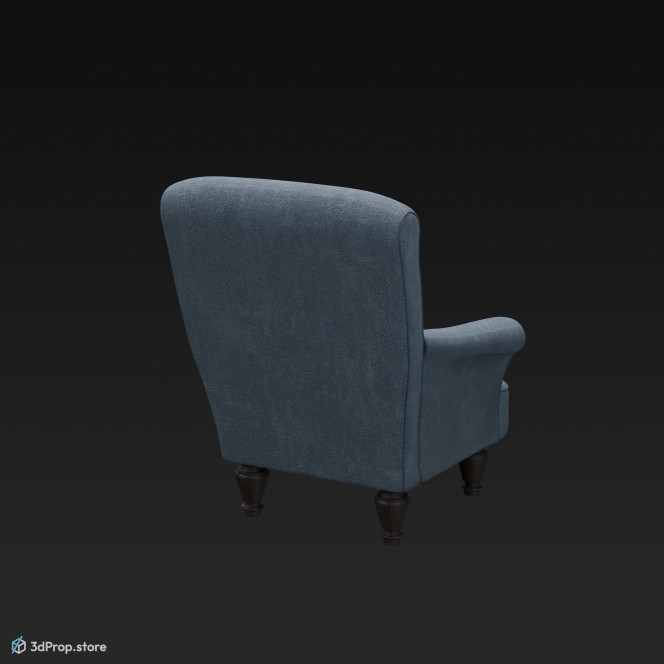 This is a 3D model of an old blue armchair.
