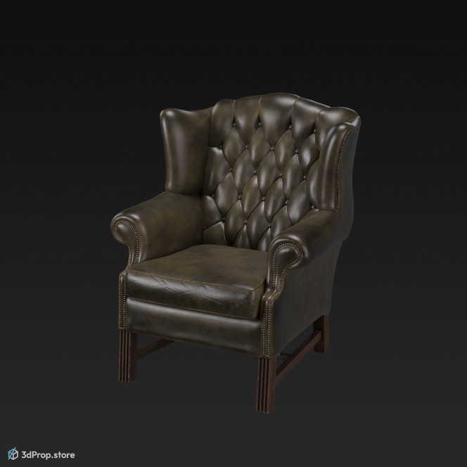 A 3d model of a chesterfield armchair from the United Kingdom from 1950