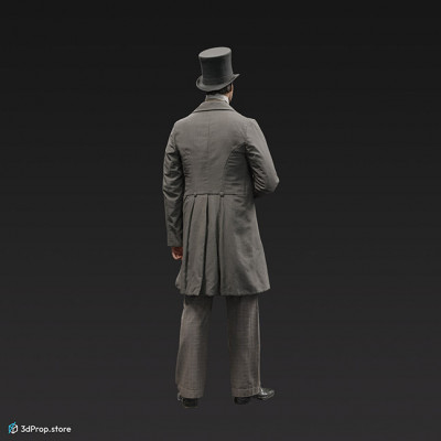 3d scan of an ellegant standing man clothed in 1870s West-Europen fashion suitable for middle class men.