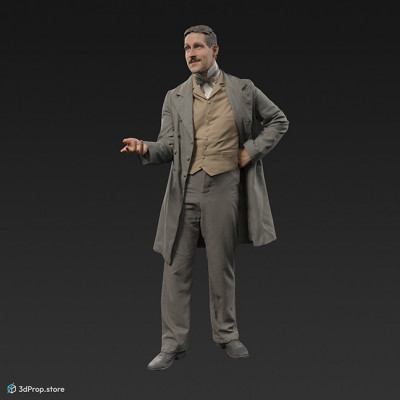 3d scan of an ellegant standing man clothed in 1870s West-Europen fashion suitable for middle class men.