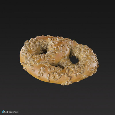 3D scan of a pretzel with sunflower seeds on it