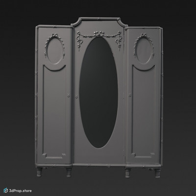 3D scan of a white wooden wardrobe decorated with pictures, from the turn of the 20th century.