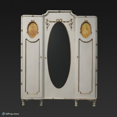 3D scan of a white wooden wardrobe decorated with pictures, from the turn of the 20th century.