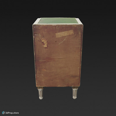 3D scan of a white wooden nightstand, decorated with golden onlays and a picture of a lady, from the turn of the 20th century.