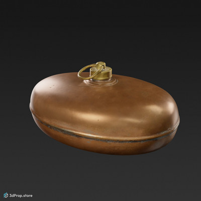 3D scan of a bronze coloured metal bed warmer from the turn of the 20th century.
