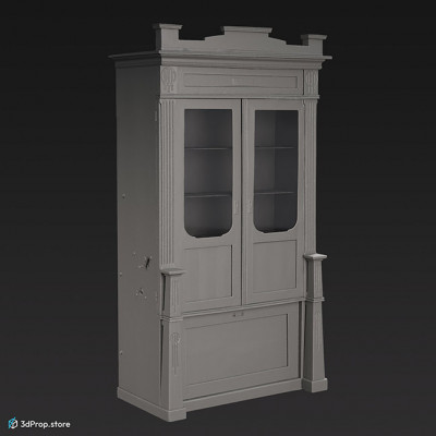 3D scan of a dark cupboard from the 1900s with glass doors