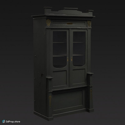 3D scan of a dark cupboard from the 1900s with glass doors