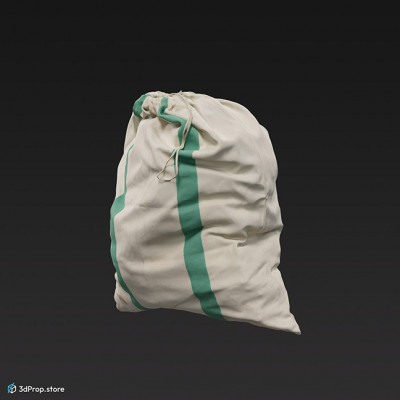 3D scan of a simple white bag with green stripes.