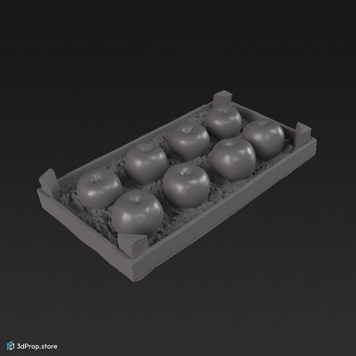 3D scan of apples in a wooden crate