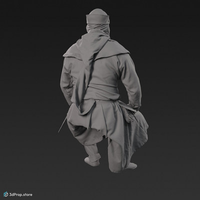 This is a 3D model, (3D scanned) of a middle-class citizen sitting in clothes typical in the Middle Ages.