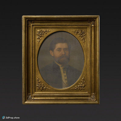 3D scan of a portait painting from 1900s with an ornate frame.