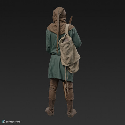 This is a 3D model, (3D scanned) of a middle-class citizen standing with a bow in his hands. He wears clothes typical in the Middle Ages.