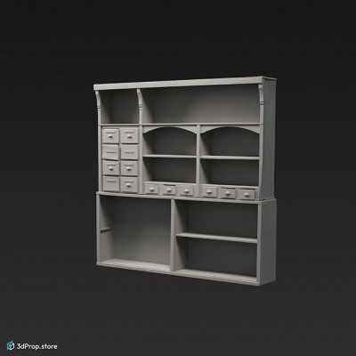 3d scan of a green cupboard, shelf system from the 1900s Europe