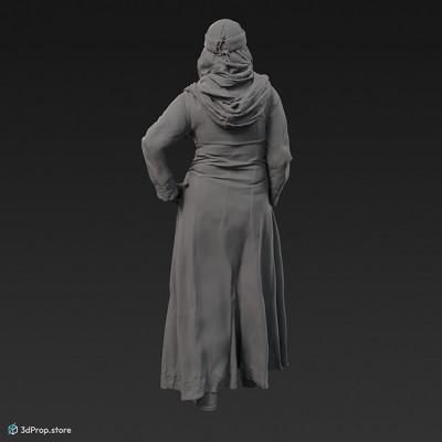 3D scan of a noble woman in a red dress from the 1000s, Europe, Middle Ages.