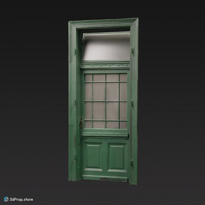 3D scan of a green wooden door with glass.