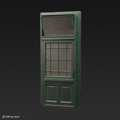 3D scan of a green wooden door with glass.