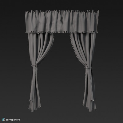 3D scan of a burgundy and beige darkening curtain from 1900, Europe.