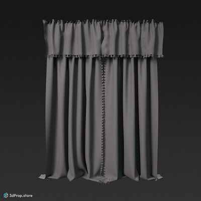 3D scan of a burgundy and beige darkening curtain from 1900, Europe.