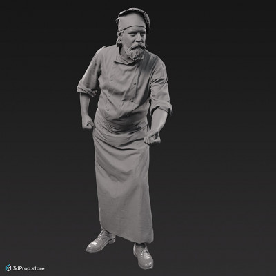 3D scan of a confectionar standing with a baking peel in his hand.