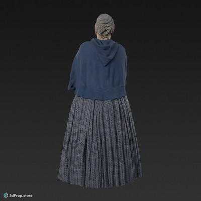3d scan of a standing woman in simple clothes from the 1840.