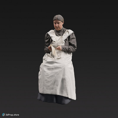 3D scan of a sitting woman in a maid outfit that was typical in Europe in the period: 1906 - 1910