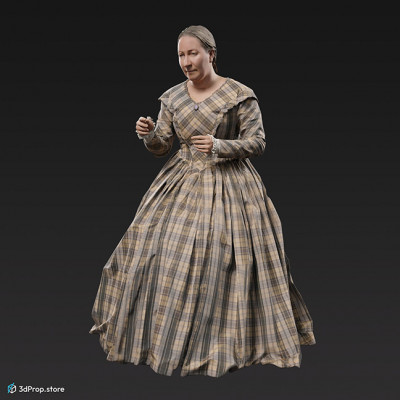 3D scan of a woman sitting in clothes typical for upper middle class people from the 1900s Europe.