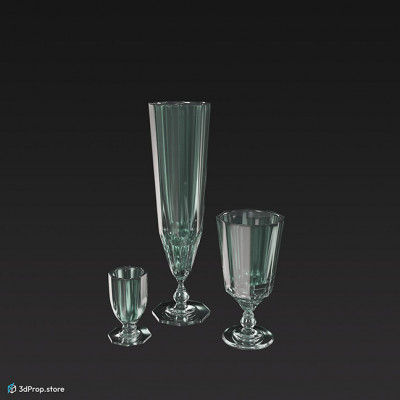 3D model of 3 differently sized stemmed glasses.