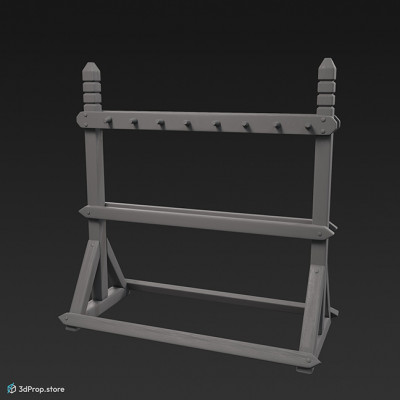This is an original 3D model of a wooden weapon rack from the Middle ages