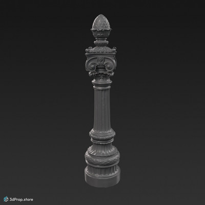 A photogrammetry recorded 3D model of a wrought iron street railing pillar.