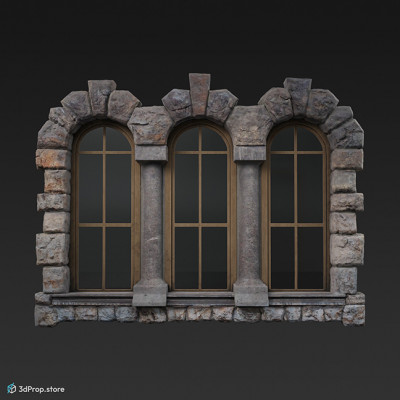 3D model of a three part window from 1890s europe.