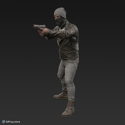 3D scan of a standing Resistance male holding handgun from the 2000s, Europe.