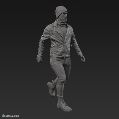 3D scan of a walking guerilla man from the 2000s, Europe.