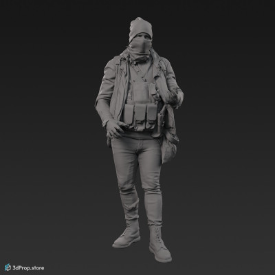 3D scan of a standing man in assorted military clothes and positioned to be holding a gun.