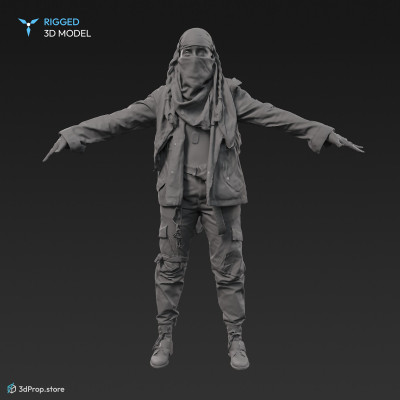 3D scan of a woman in assorted military clothing standing in A-pose