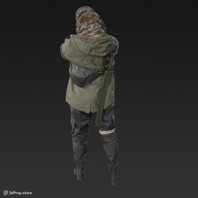 3D scan of a woman in assorted military clothing in standing pose and holding handguns.