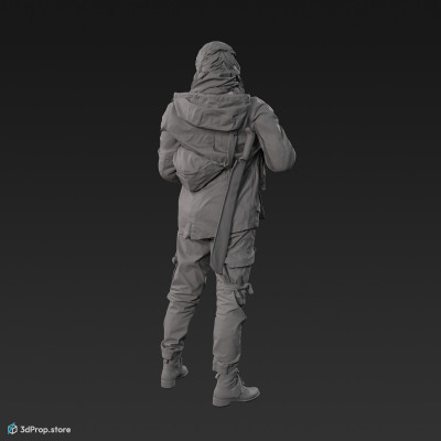 3D scan of a woman in assorted military clothing in standing pose.