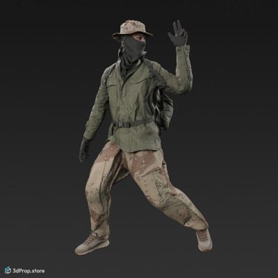 3D scan of a man in assorted military clothing in a standing pose.