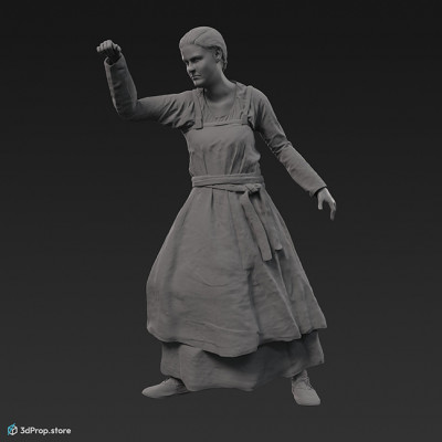 3D scan of a standing viking woman, wearing linen and leather from the 900s, Europe.