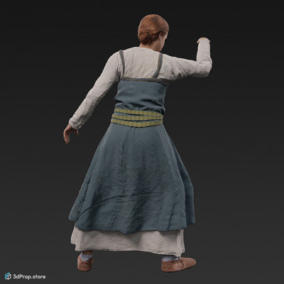 3D scan of a standing viking woman, wearing linen and leather from the 900s, Europe.