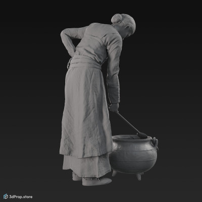 3D scan of a cooking viking woman, wearing linen and leather from the 900s, Europe.