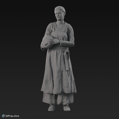 3D scan of a standing viking woman, wearing linen and leather from the 900s, Europe.