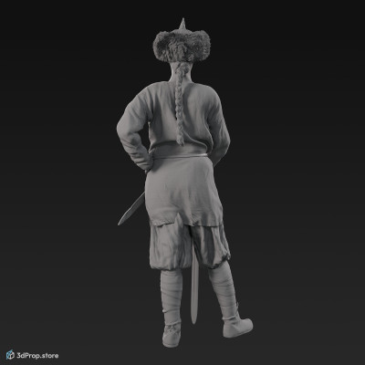 3D scan of a standing viking warrior woman, wearing leather and wool clothes, from 980, Europe.