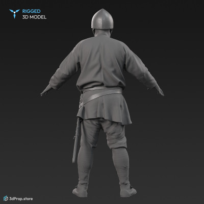 3D scan of a standing Norman warrior man in an A pose from 1050, Europe.