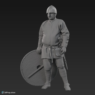 3D scan of a norman middle class soldier in a fixed, resting pose from 1050, Europe.