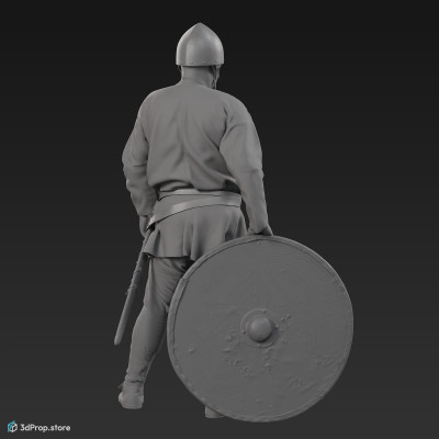 3D scan of a norman middle class soldier in a fixed, resting pose from 1050, Europe.