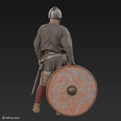 3D scan of a norman middle class soldier in a fixed, resting pose from 1050, Europe.