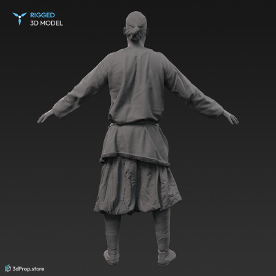 3D scan of a standing rich viking warrior man in an A pose, wearing linen, wool and leather clothing, from the 1000, Europe.