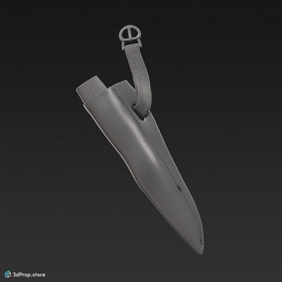 3d scan of a metal dagger in its brown leather sheath, from 1000, Sweden.