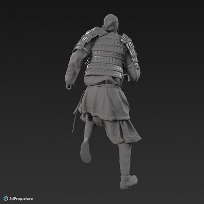 3D scan of a running rich viking warrior  from the 1000,, wearing linen, wool and leather clothing and armour .